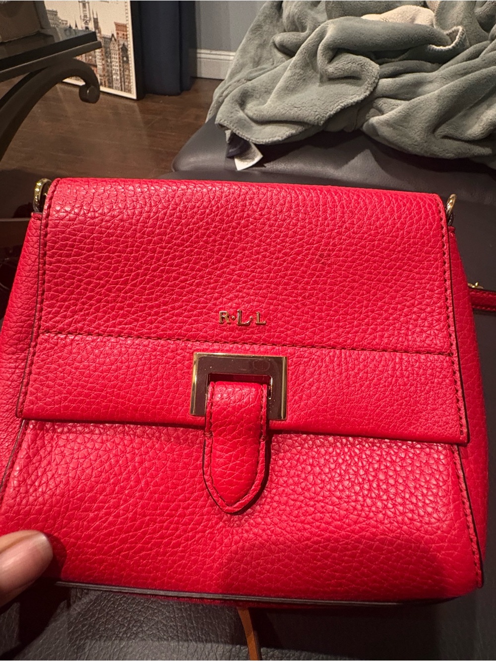 Lauren Ralph Lauren Red Pebbled Leather Crossbody Bag